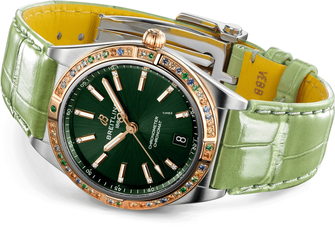 Breitling,Chrono-Matic 36mm,36mm,Stainless Steel,Red Gold,Green,Automatic,Day,Sapphire,Crystal Glass,U10380611L1P1