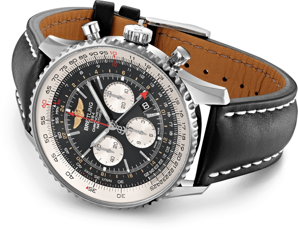 Breitling,Navitimer 48mm,48mm,Stainless Steel,Black,White,Automatic,Chronograph,Day,AB0441211B1X1
