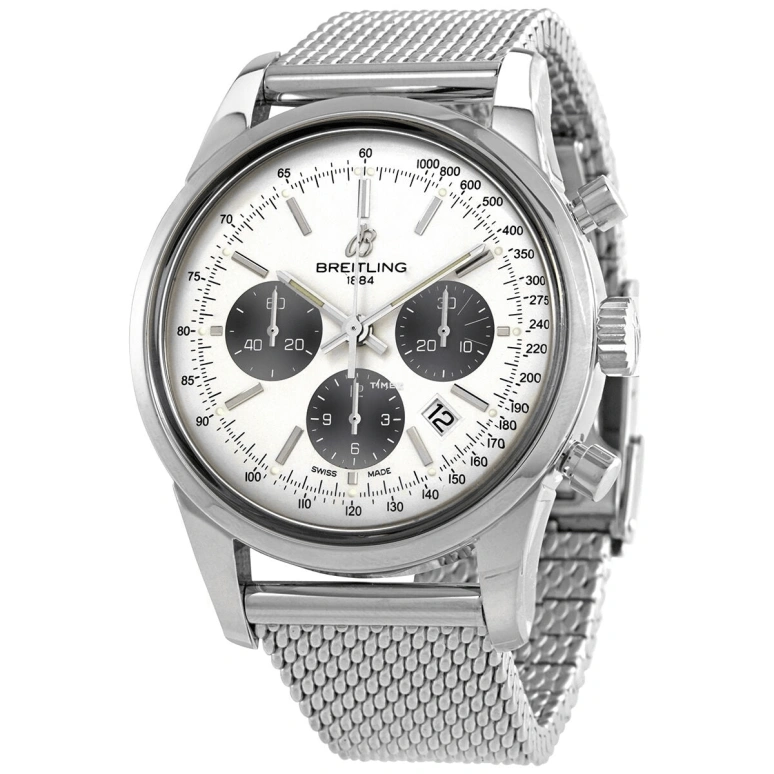 Breitling,Transocean 43mm,43mm,Stainless Steel,White,Grey,Automatic,Chronograph,Day,AB0152121G1A1