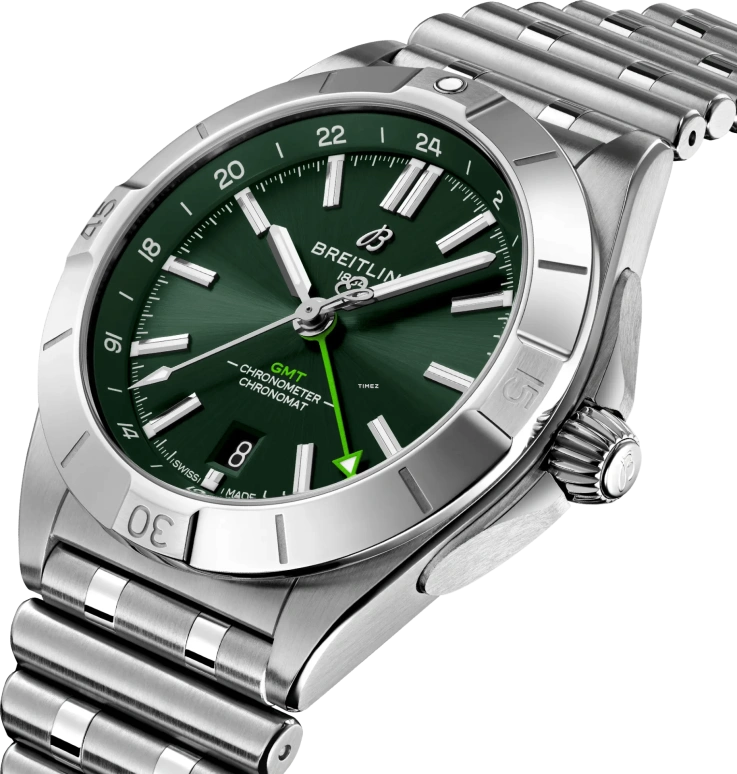 Breitling,Chronomat 40mm,40mm,Stainless Steel,Platinum,Green,Automatic,Day,Dule Time,P323981A1L1A1