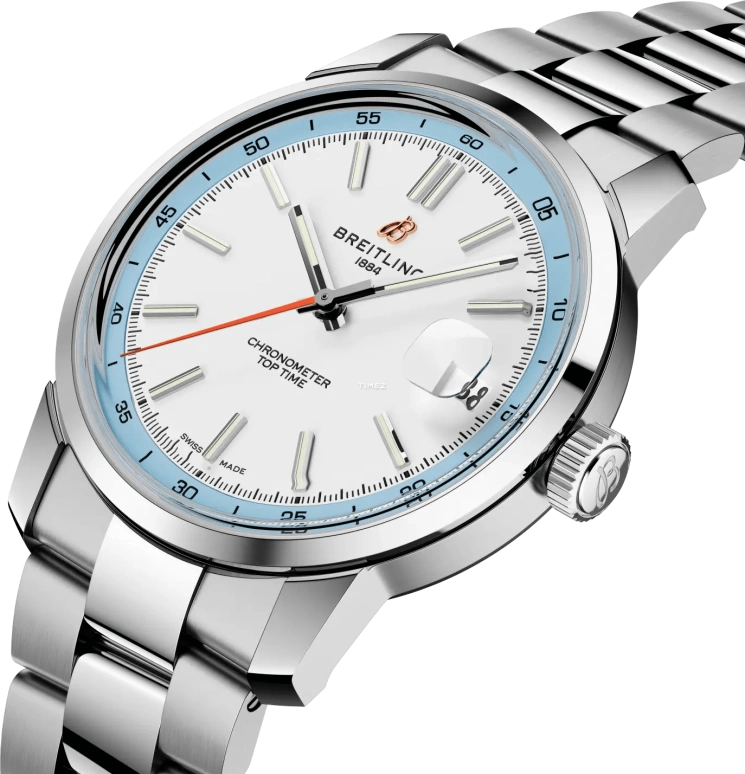 Breitling,Top Time 38mm,38mm,Stainless Steel,Blue,White,Automatic,Day,78hours,AB3113281A1A1
