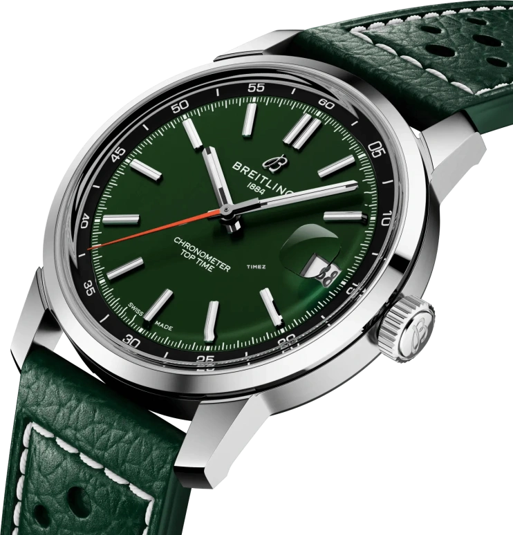 Breitling,Top Time 38mm,38mm,Stainless Steel,Green,Automatic,Day,78hours,AB3113171L1X1