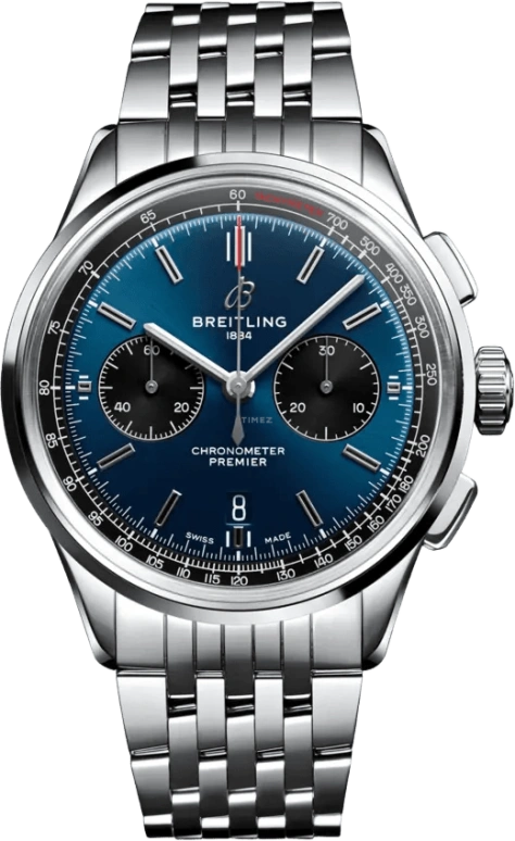 Breitling,Premier 42mm,42mm,Stainless Steel,Blue,Automatic,Chronograph,Day,AB0118221C1A1