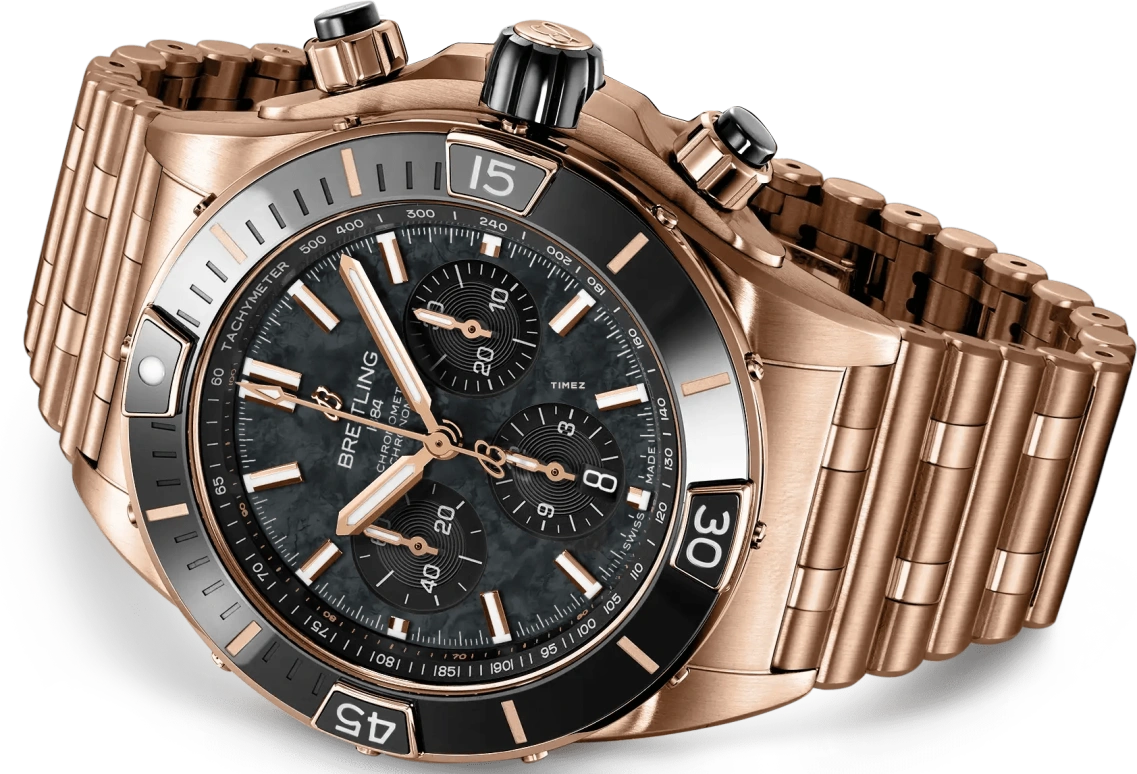 Breitling,Chronomat 44mm,44mm,Red Gold,Black,Automatic,Chronograph,Day,RB01365A1B1R1