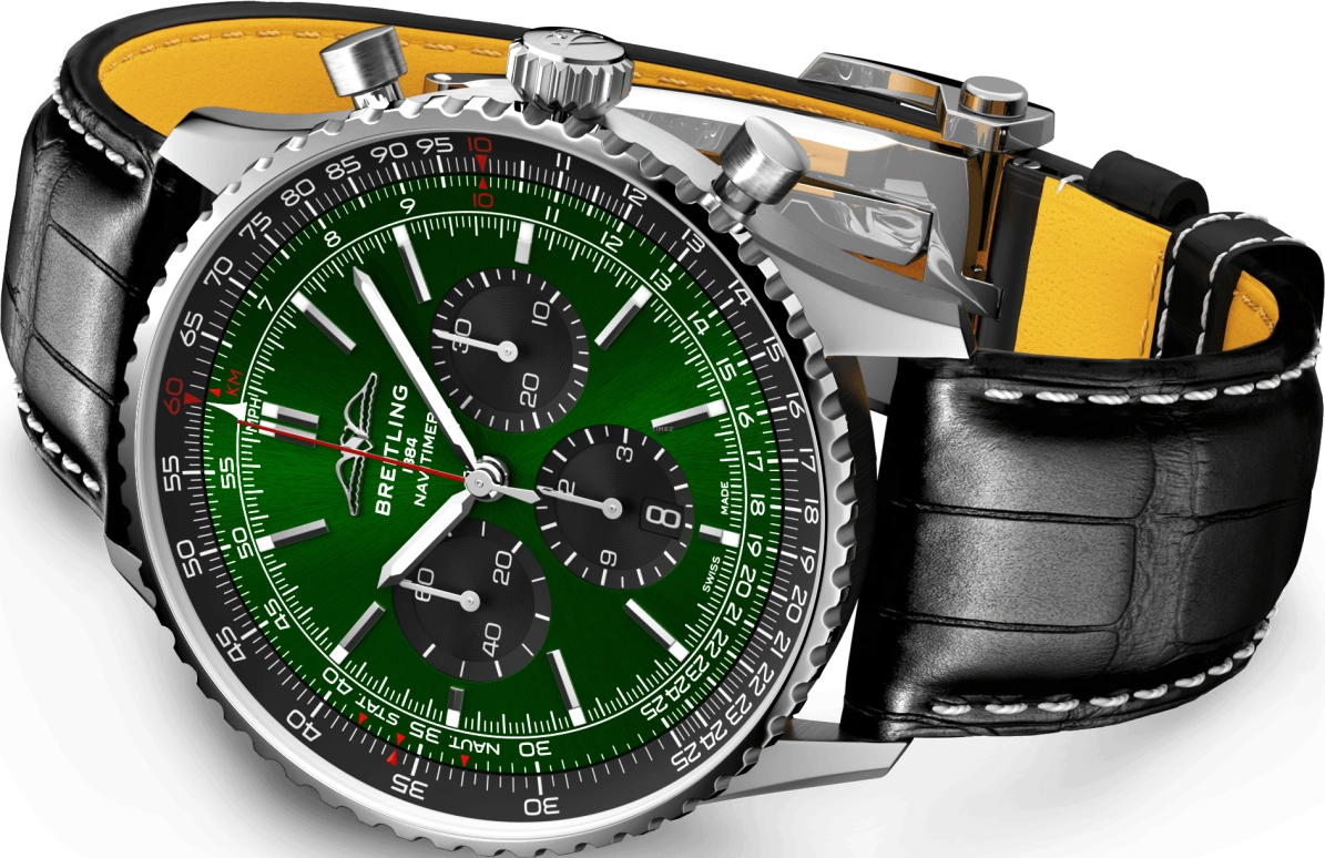 Breitling,Navitimer 46mm,46mm,Stainless Steel,Green,Black,Automatic,Chronograph,Day,AB0137241L1P1