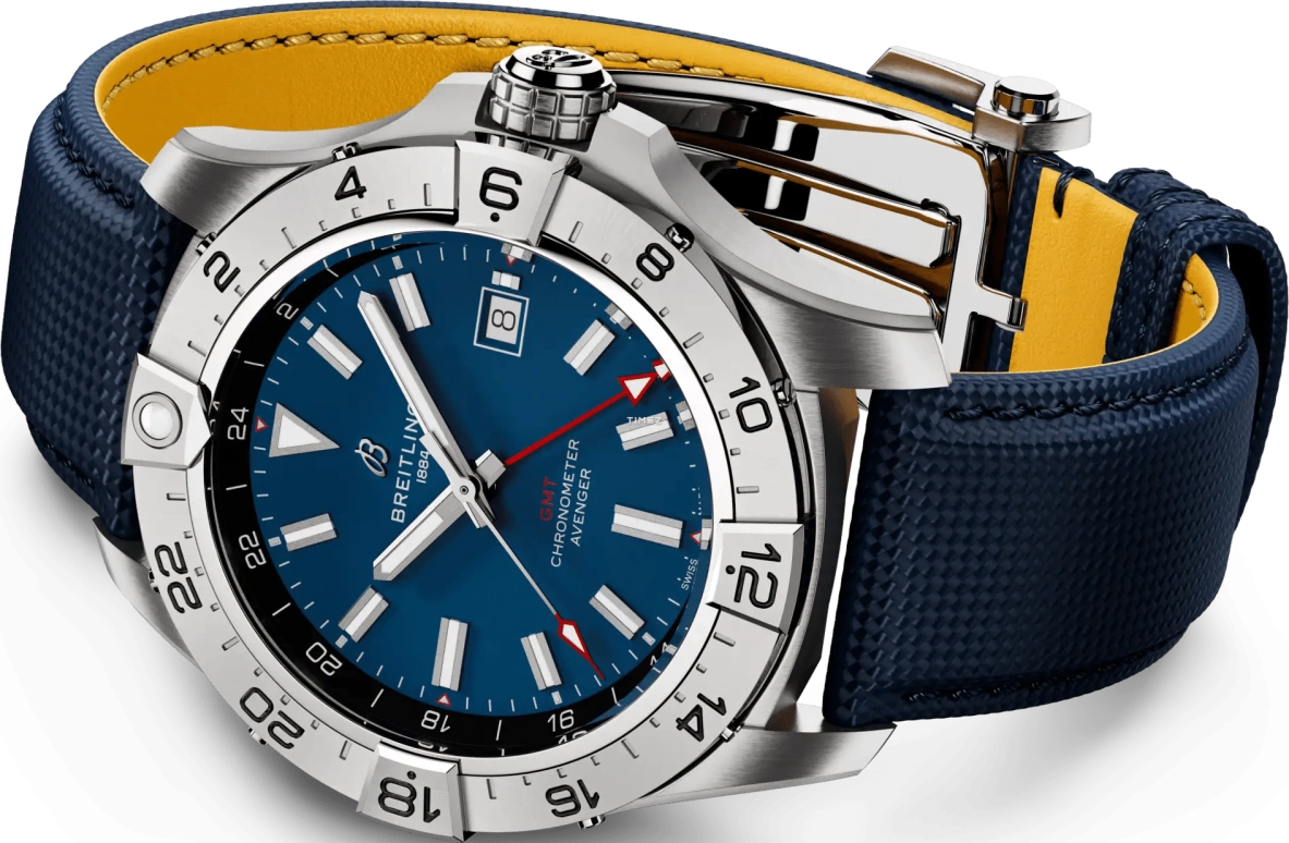 Breitling,Avenger 44mm,44mm,Stainless Steel,Blue,Automatic,Day,Dule Time,A32320101C1X1