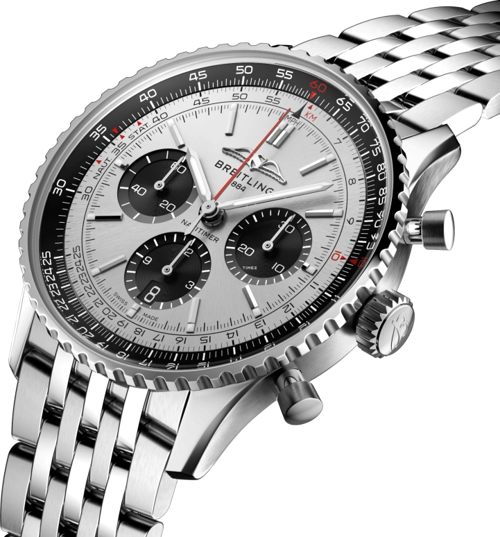 Breitling,Navitimer 43mm,43mm,Stainless Steel,Silver,Automatic,Chronograph,Day,AB0138241G1A1