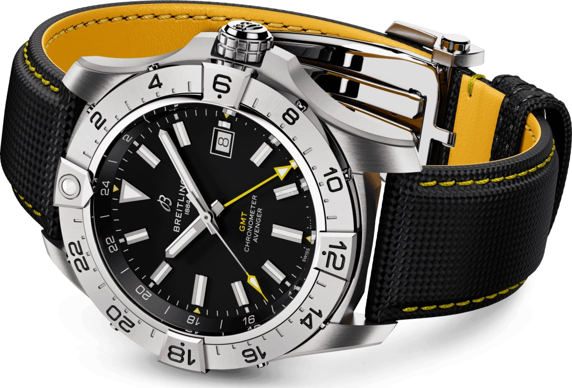 Breitling,Avenger 44mm,44mm,Stainless Steel,Black,Automatic,Day,Dule Time,A323201A1B1X1