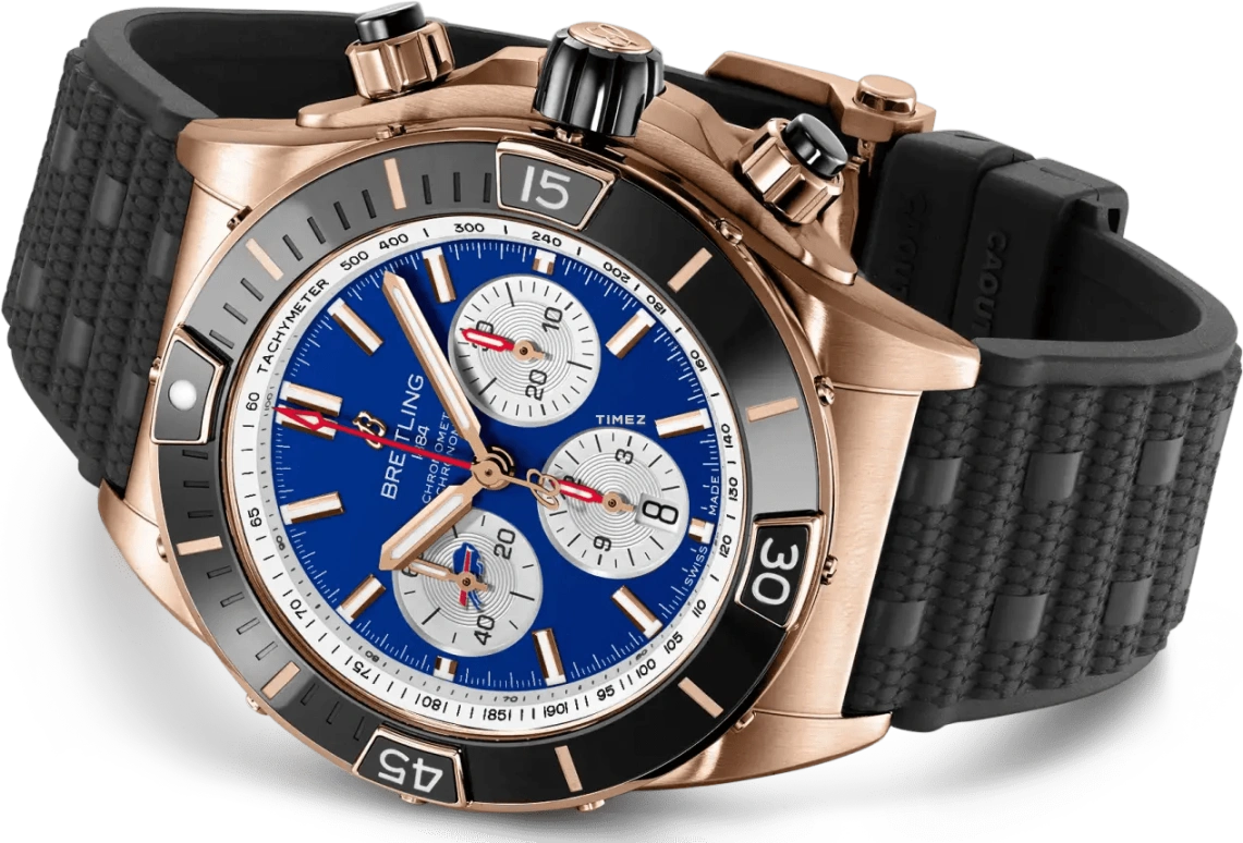 Breitling,Chronomat 44mm,44mm,Ceramic,Red Gold,Blue,Automatic,Chronograph,Day,RB01366A1C3S1