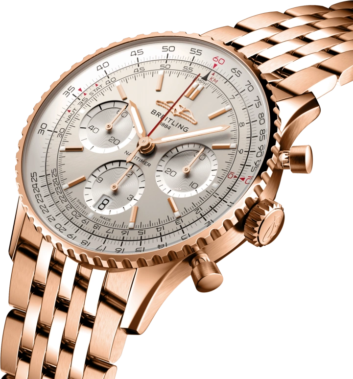 Breitling,Navitimer 41mm,41mm,Red Gold,Silver,Automatic,Chronograph,Day,RB0139211G1R1