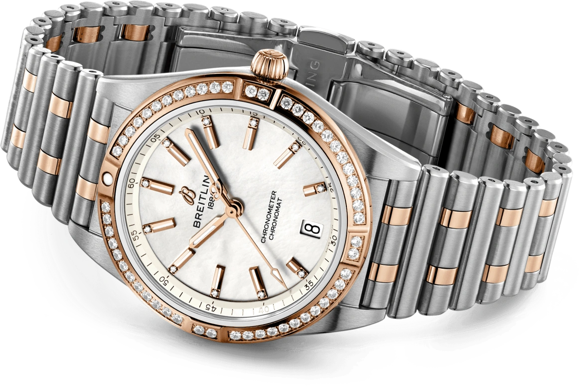 Breitling,Chronomat 36mm,36mm,Red Gold,Stainless Steel,White,Automatic,Chronograph,Day,U10380591A2U1