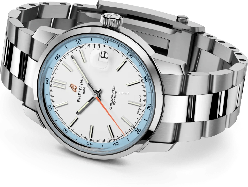 Breitling,Top Time 38mm,38mm,Stainless Steel,Blue,White,Automatic,Day,78hours,AB3113281A1A1