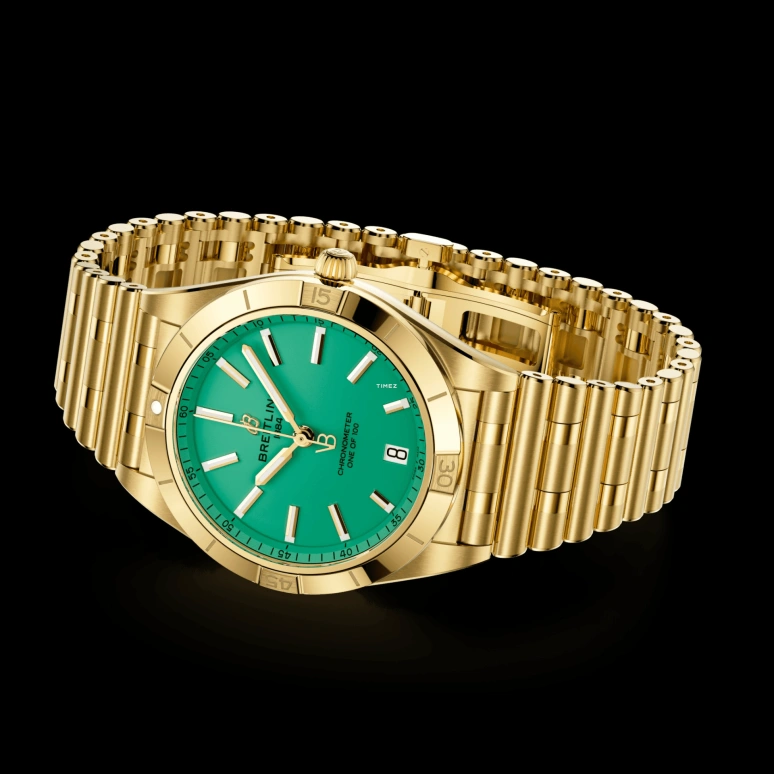 Breitling,Chronomat 36mm,36mm,Yellow Gold,Green,Automatic,Day,Sapphire,Hardlex,K103801A1L1K1