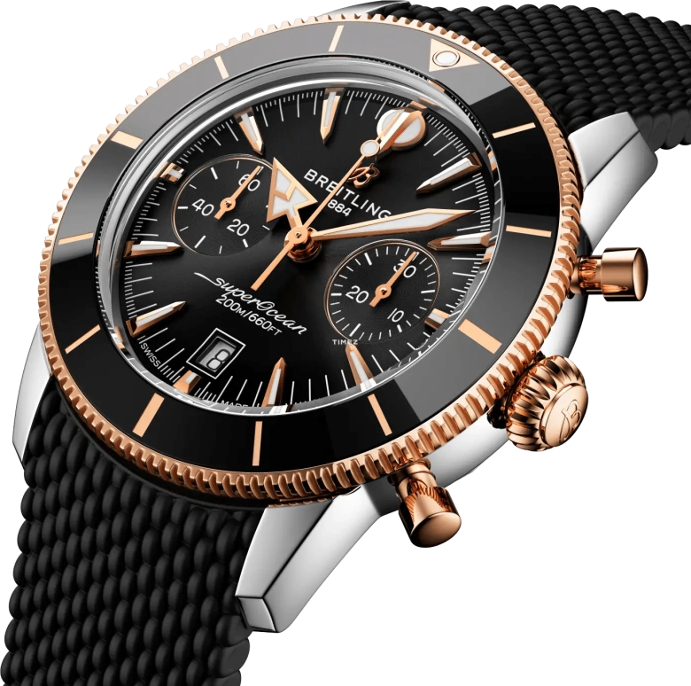 Breitling,Superocean Heritage 42mm,42mm,Stainless Steel,Red Gold,Ceramic,Black,Automatic,Chronograph,Day,UB0156H11B1S1