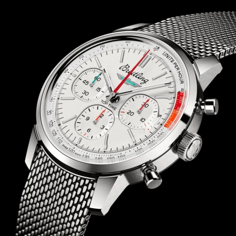 Breitling,Top Time 41mm,41mm,Stainless Steel,White,Automatic,Chronograph,Sapphire,Crystal Glass,AB01766A1A1A1