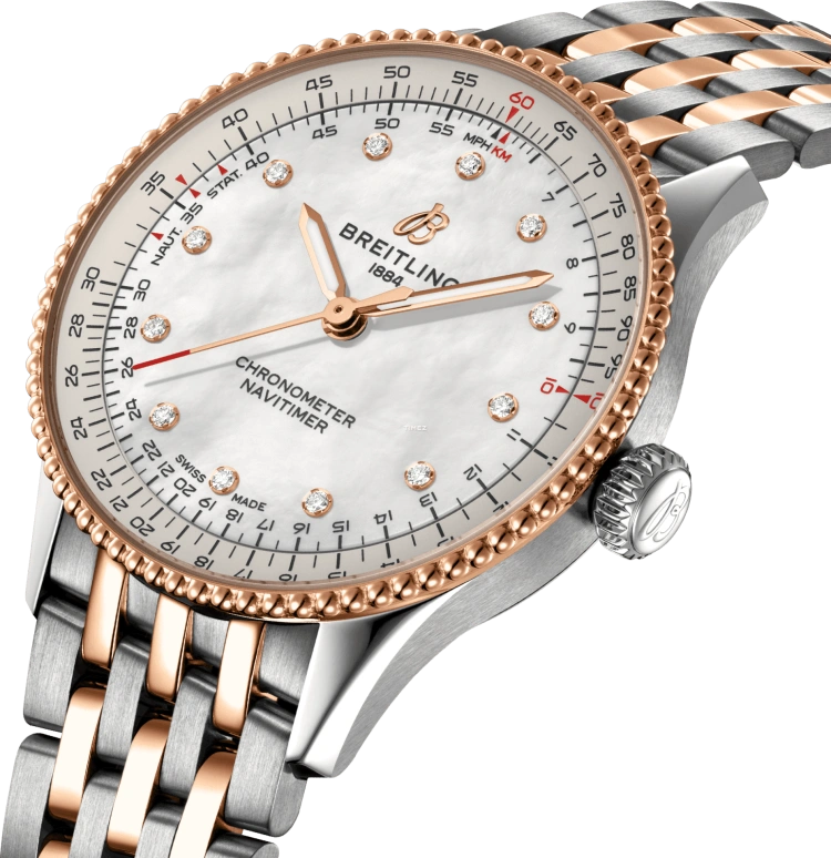 Breitling,Navitimer 36mm,36mm,Stainless Steel,Red Gold,White,Automatic,Chronograph,Sapphire,Crystal Glass,U17327211A1U1