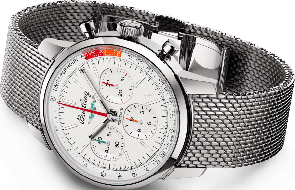 Breitling,Top Time 41mm,41mm,Stainless Steel,White,Automatic,Chronograph,Sapphire,Crystal Glass,AB01766A1A1A1