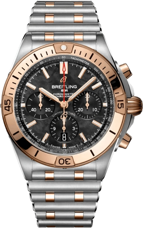 Breitling,Chronomat 42mm,42mm,Red Gold,Stainless Steel,Black,Automatic,Chronograph,Day,Column Wheel,UB01341A1B1U1