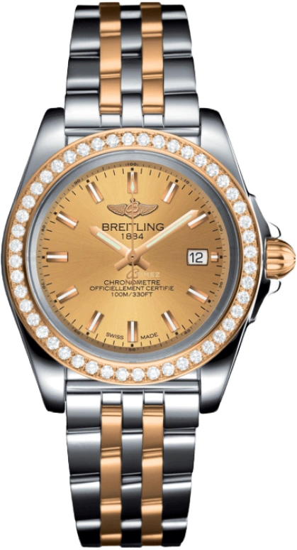 Breitling,Galactic 32mm,32mm,Rose Gold,Stainless Steel,Champagne,Quartz,Day,26280hours,C7133053,C7133053/H549/792C
