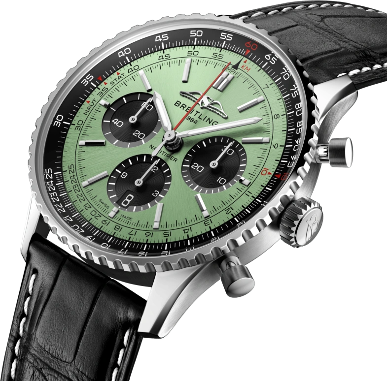 Breitling,Navitimer 43mm,43mm,Stainless Steel,Green,Automatic,Chronograph,Day,AB0138241L1P1