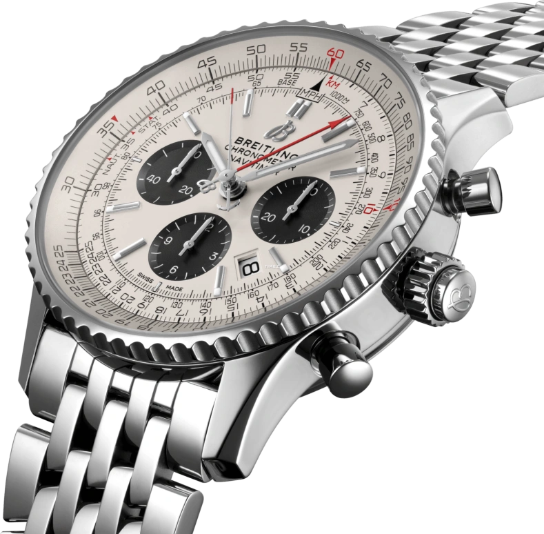 Breitling,Navitimer 45mm,45mm,Stainless Steel,White,Automatic,Chronograph,Day,Rattrapante,AB0311211G1A1