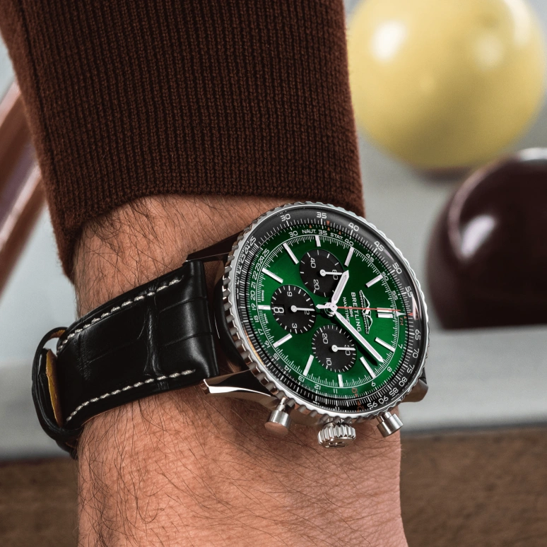 Breitling,Navitimer 46mm,46mm,Stainless Steel,Green,Black,Automatic,Chronograph,Day,AB0137241L1P1