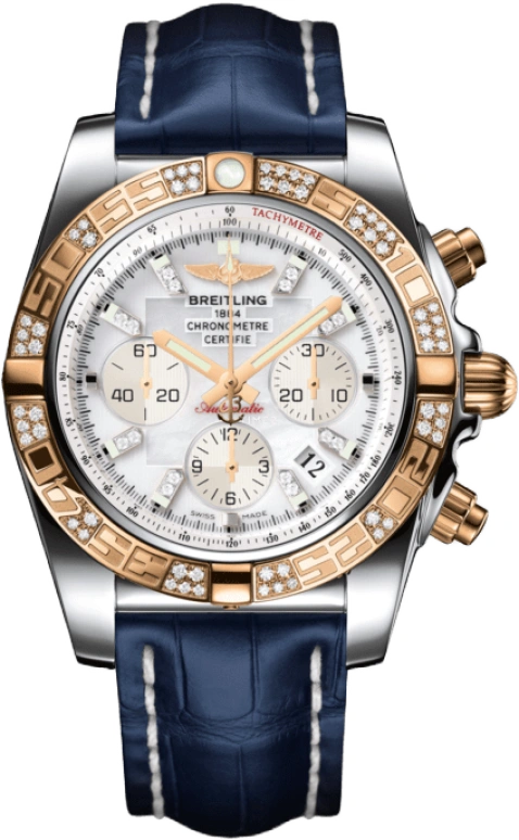 Breitling,Chronomat 44mm,44mm,Rose Gold,Stainless Steel,White,Automatic,Chronograph,Day,Column Wheel,CB0110AA,CB0110AA/A698/731P