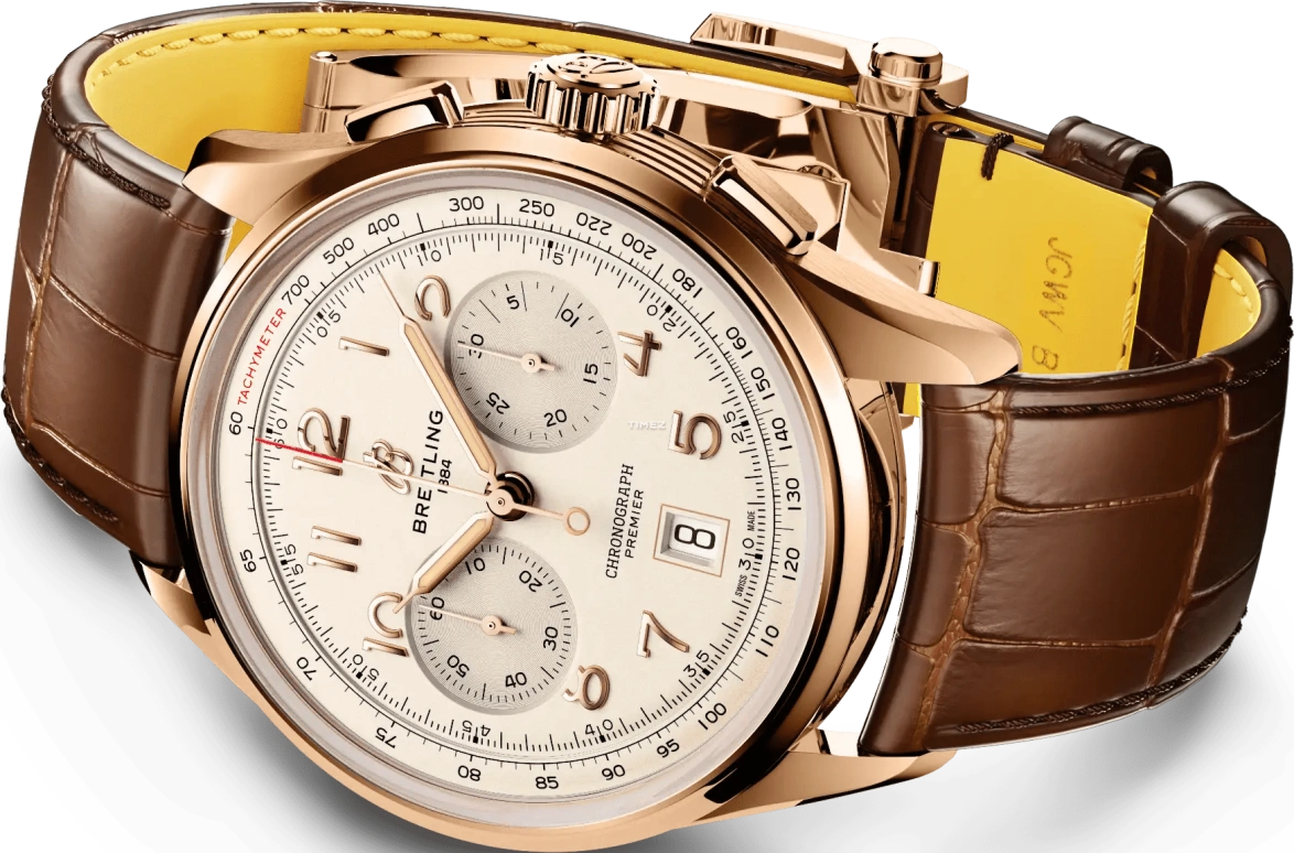 Breitling,Premier 42mm,42mm,Red Gold,White,Automatic,Chronograph,Day,RB0145371G1P2