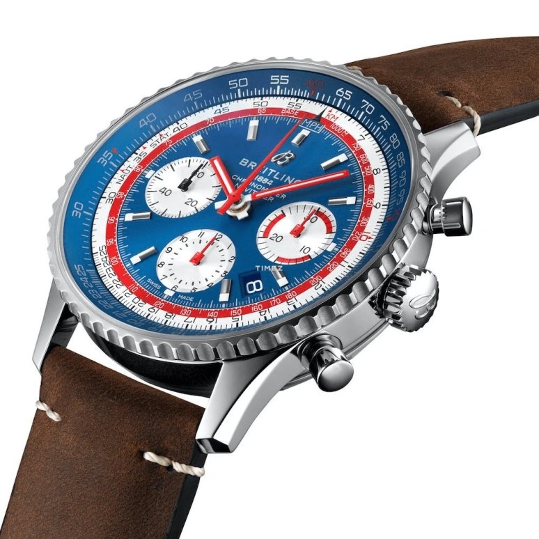 Breitling,Navitimer 43mm,43mm,Stainless Steel,Blue,White,Automatic,Chronograph,Day,AB01212B1C1X1