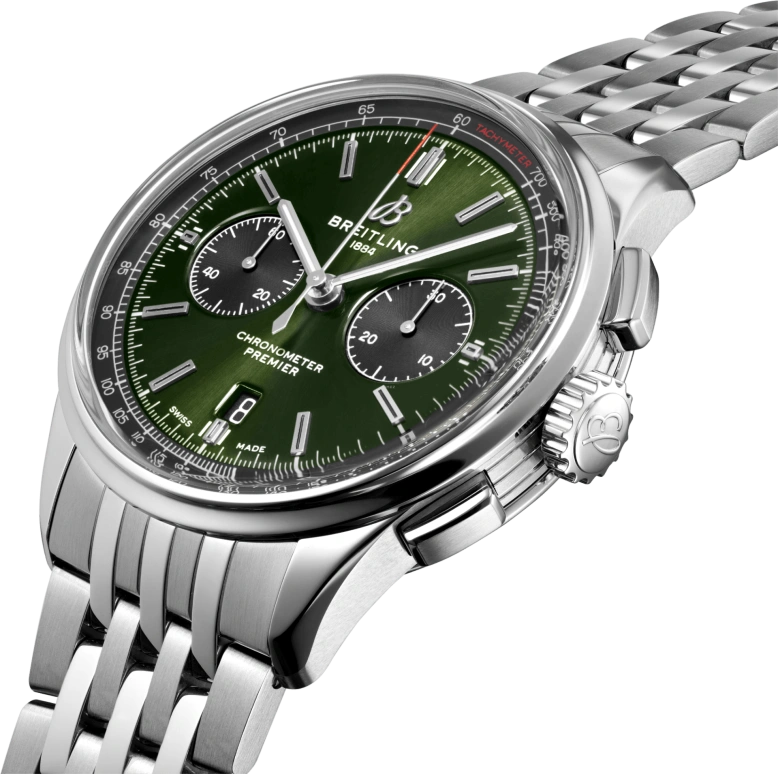 Breitling,Premier 42mm,42mm,Stainless Steel,Green,Automatic,Chronograph,Day,AB0118221L1A1
