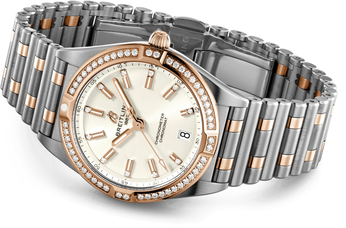 Breitling,Chronomat 32mm,32mm,Red Gold,Stainless Steel,White,Quartz,Day,26280hours,U77310591A1U1