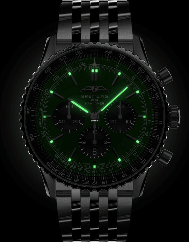 Breitling,Navitimer 46mm,46mm,Stainless Steel,Green,Black,Automatic,Chronograph,Day,AB0137241L1A1