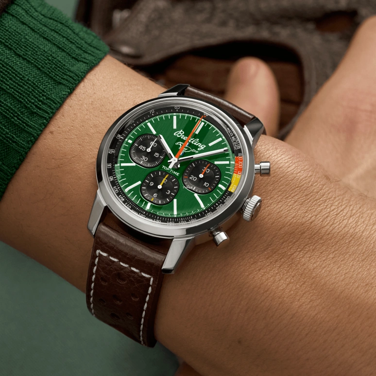 Breitling,Top Time 41mm,41mm,Stainless Steel,Green,Automatic,Chronograph,Sapphire,Crystal Glass,AB01762A1L1X1