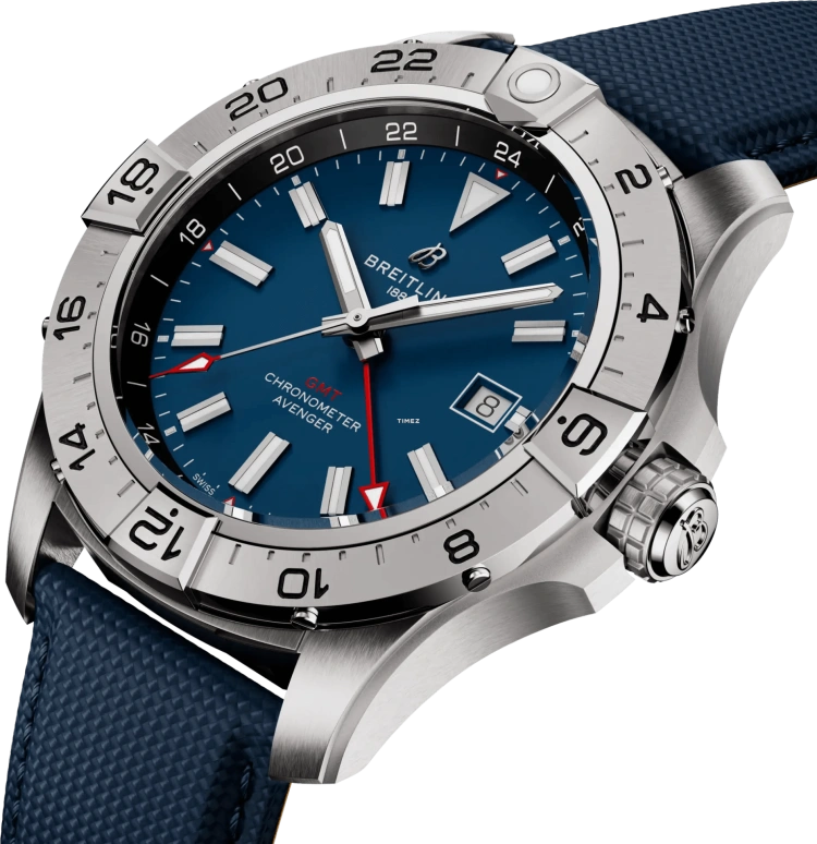 Breitling,Avenger 44mm,44mm,Stainless Steel,Blue,Automatic,Day,Dule Time,A32320101C1X1