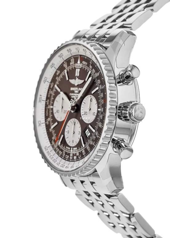 Breitling,Navitimer 45mm,45mm,Stainless Steel,White,Brown,Automatic,Chronograph,Day,Rattrapante,AB0310211Q1A1