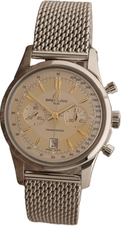 Breitling,Transocean 43mm,43mm,Stainless Steel,Silver,Automatic,Chronograph,Day,AB015412,AB015412/G784/154A