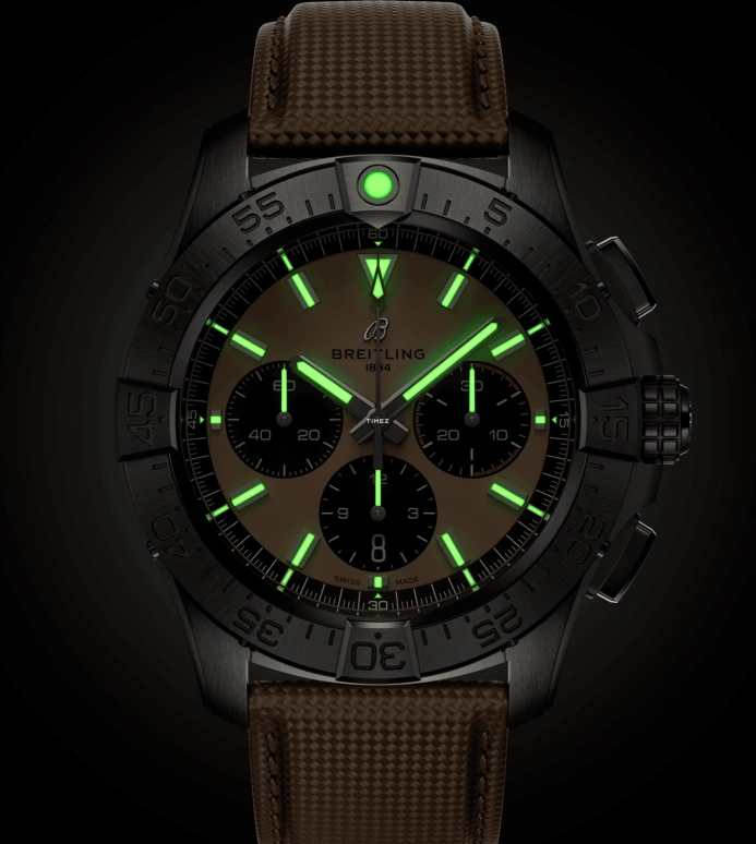 Breitling,Avenger 44mm,44mm,Stainless Steel,Black,khaki,Automatic,Chronograph,Day,AB0147101A1X1