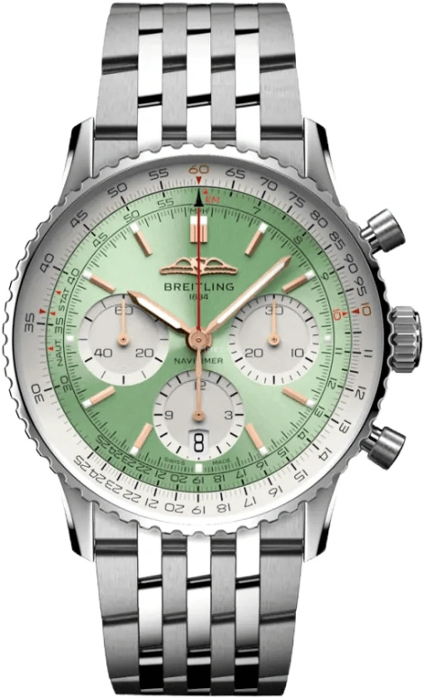 Breitling,Navitimer 41mm,41mm,Stainless Steel,Green,Automatic,Chronograph,Day,AB0139211L1A1