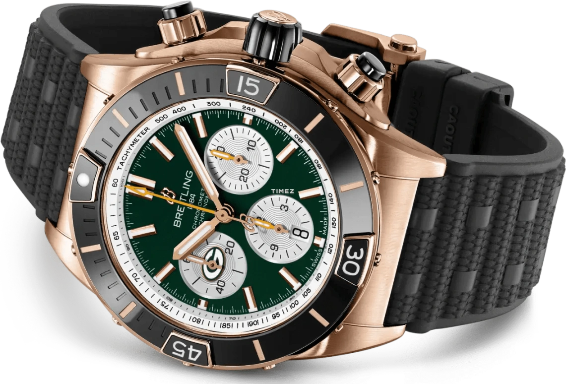 Breitling,Chronomat 44mm,44mm,Red Gold,Ceramic,Dark Green,Automatic,Chronograph,Day,RB01366A1L1S1