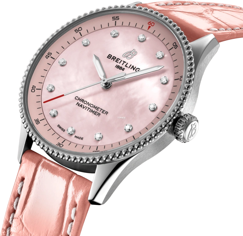 Breitling,Navitimer 32mm,32mm,Stainless Steel,Pink Red,Quartz,26280hours,In-house Caliber,A77320D91K1P1