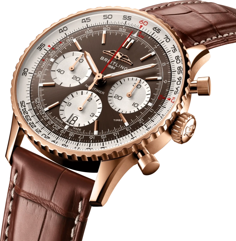 Breitling,Navitimer 41mm,41mm,Red Gold,Brown,Automatic,Chronograph,Day,RB0139211Q1P1