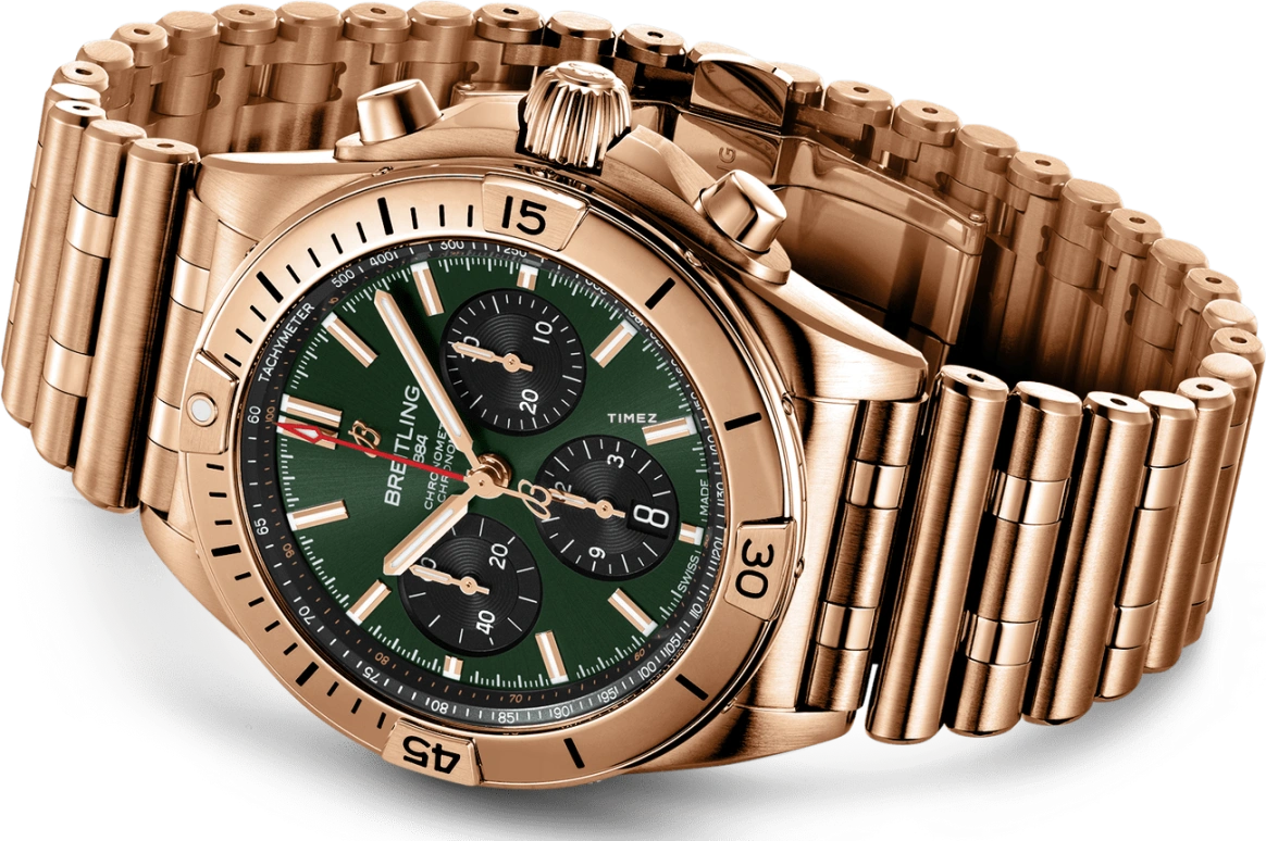 Breitling,Chronomat 42mm,42mm,Red Gold,Green,Black,Automatic,Chronograph,Day,RB0134101L1R1