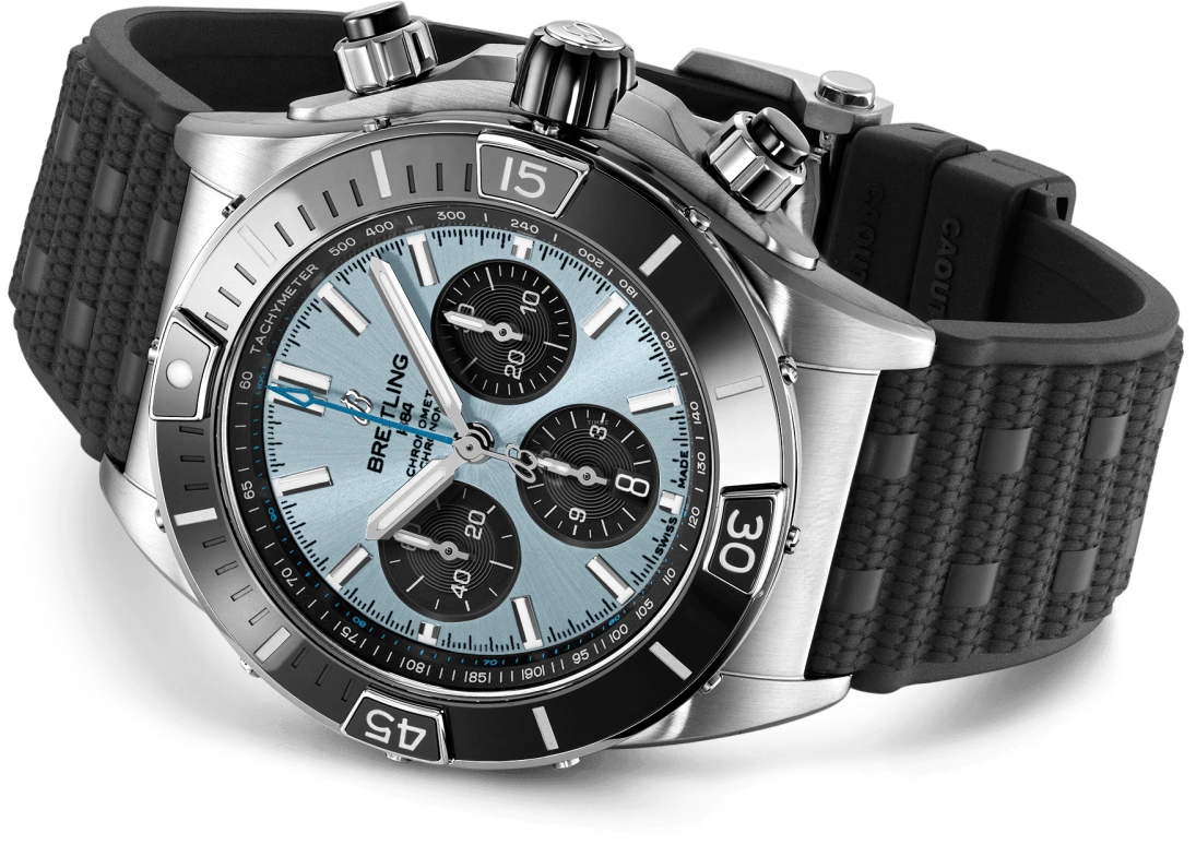 Breitling,Chronomat 44mm,44mm,Stainless Steel,Platinum,Blue,Automatic,70hours,In-house Caliber,PB0136251C1S1