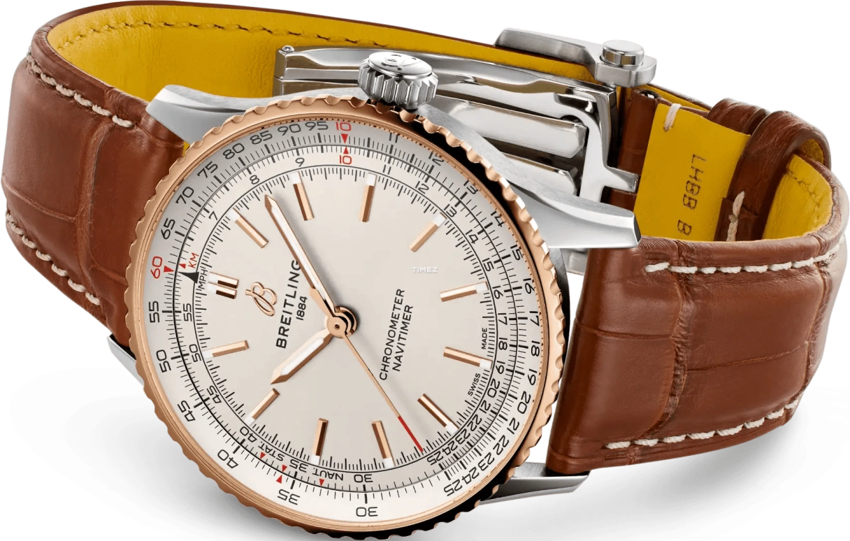 Breitling,Navitimer 41mm,41mm,Red Gold,Stainless Steel,Silver White,Automatic,40hours,In-house Caliber,U17329F41G1P1