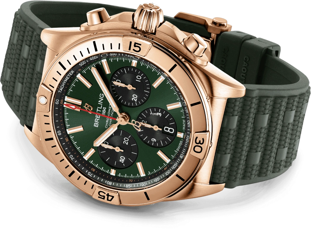 Breitling,Chronomat 42mm,42mm,Red Gold,Green,Automatic,Chronograph,Day,RB0134101L1S1