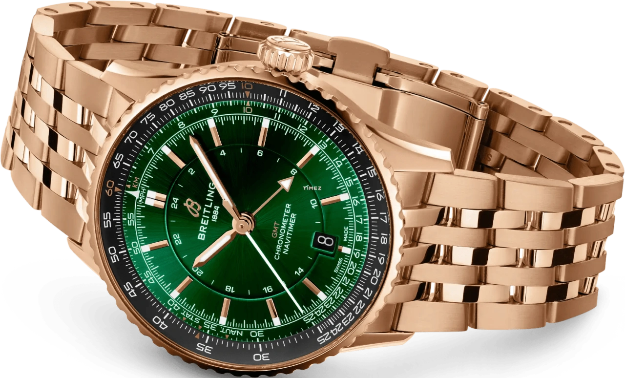 Breitling,Navitimer 41mm,41mm,Red Gold,Green,Automatic,Day,Dule Time,R32310251L1R1