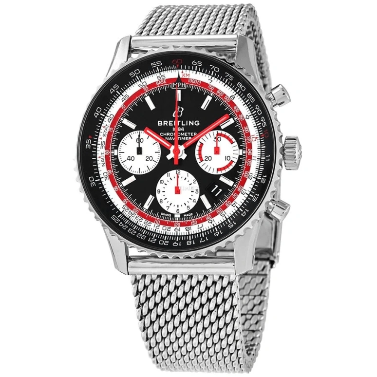 Breitling,Navitimer 43mm,43mm,Stainless Steel,Black,Automatic,Chronograph,Day,AB01211B1B1A1