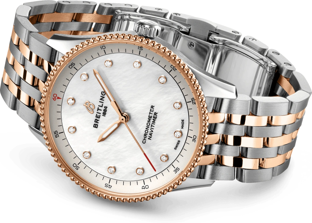 Breitling,Navitimer 32mm,32mm,Stainless Steel,Red Gold,White,Quartz,Chronograph,Sapphire,Crystal Glass,U77320E61A1U1