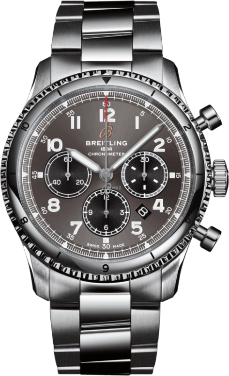 Breitling,Aviatior 8 43mm,43mm,Stainless Steel,Grey,Automatic,Chronograph,Day,AB0119131B1A1