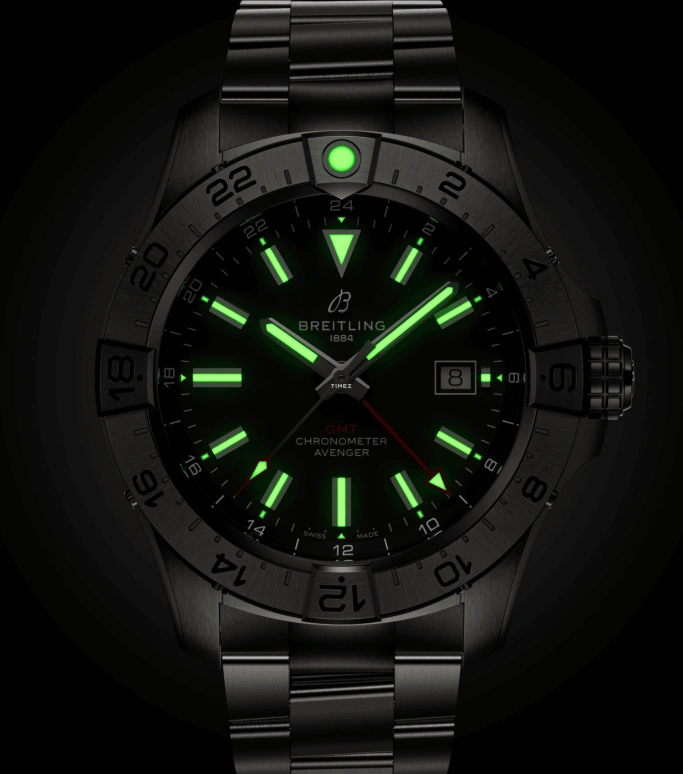 Breitling,Avenger 44mm,44mm,Stainless Steel,Black,Automatic,Day,Dule Time,A32320101B1A1